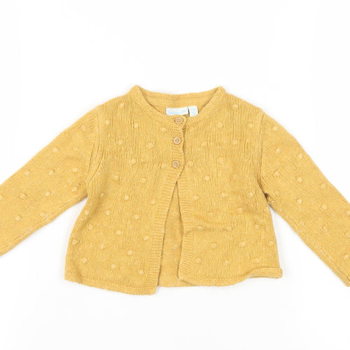 JoJo Maman Bébé Girls Yellow Cardigan 12-18M Knit Button
