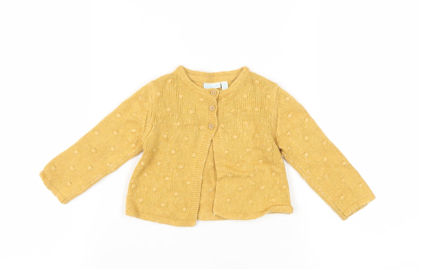 JoJo Maman Bébé Girls Yellow Cardigan 12-18M Knit Button