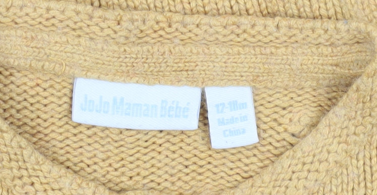 JoJo Maman Bébé Girls Yellow Cardigan 12-18M Knit Button