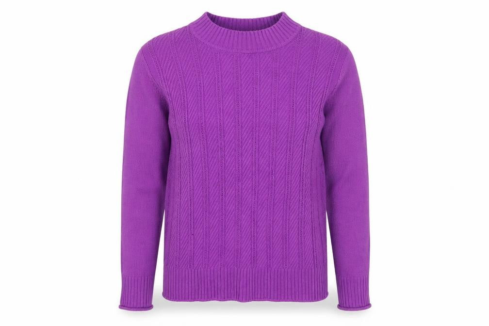 Front view of Isle Women's Purple Cable-Knit jumper, size S