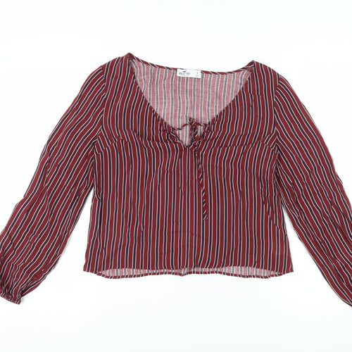 Hollister Women's Red Striped Cropped Blouse