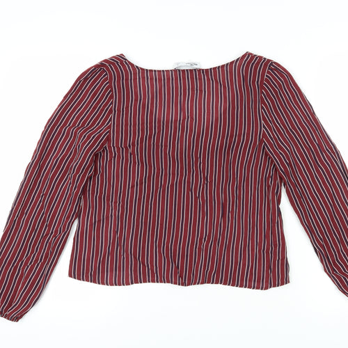 Hollister Women's Red Striped Cropped Blouse