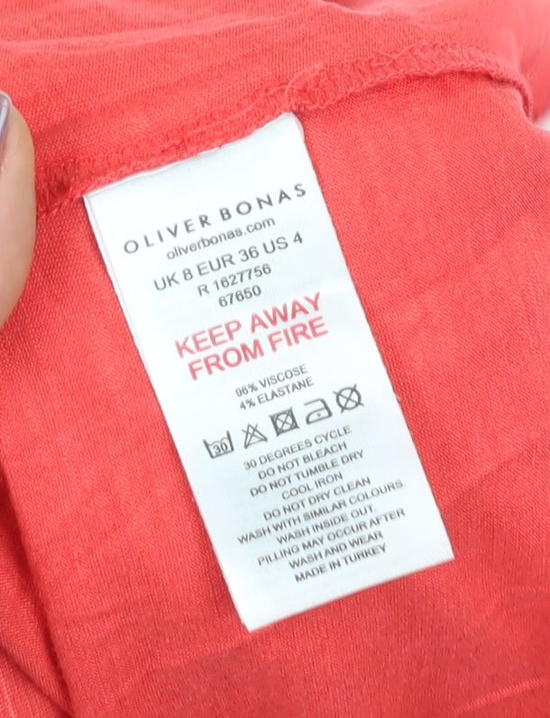 Oliver Bonas Women's Red Blouse Size 8 High Neck