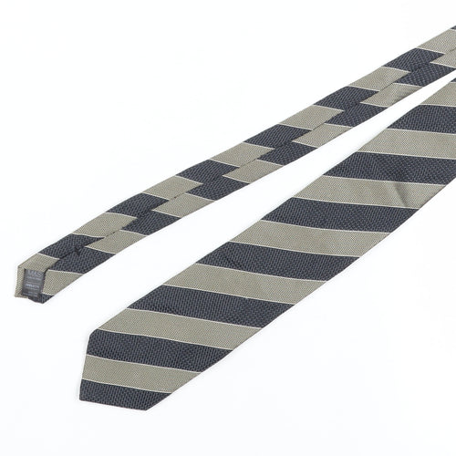 Marks and Spencer Men's Black Striped Silk Tie 176 Herringbone