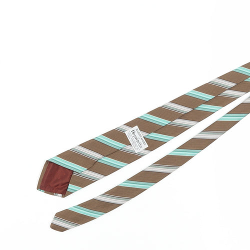 Hardy Amies Brown Aqua Striped Men's Vintage Tie