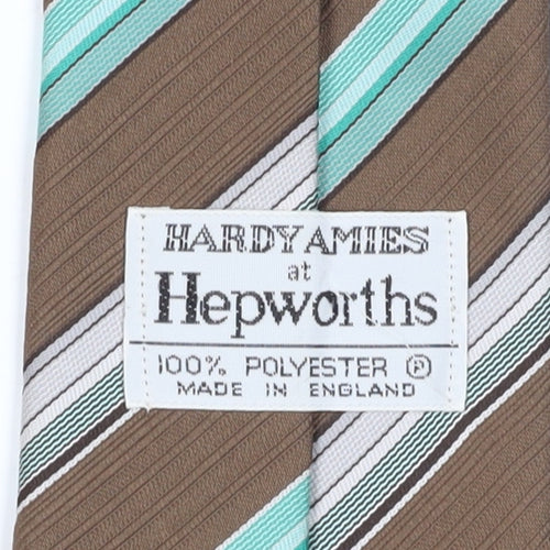 Hardy Amies Brown Aqua Striped Men's Vintage Tie
