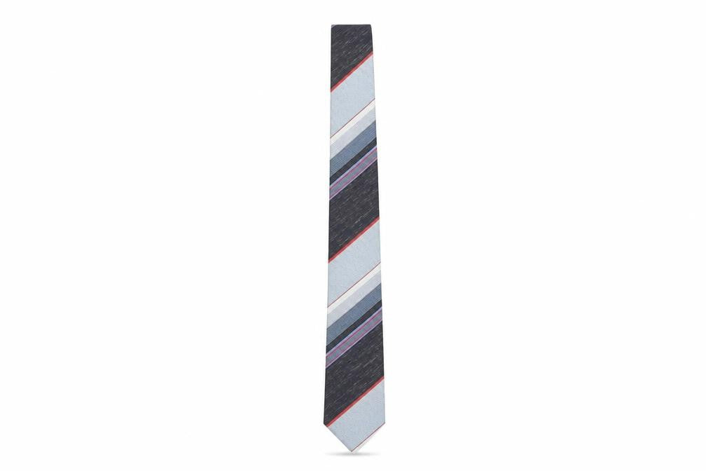 Front view of Town Talk Men's Blue Slim Striped Tie - Polyester