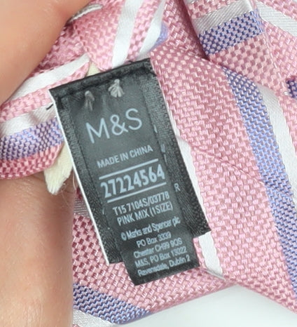 Marks and Spencer Men's Pink Striped Silk Tie