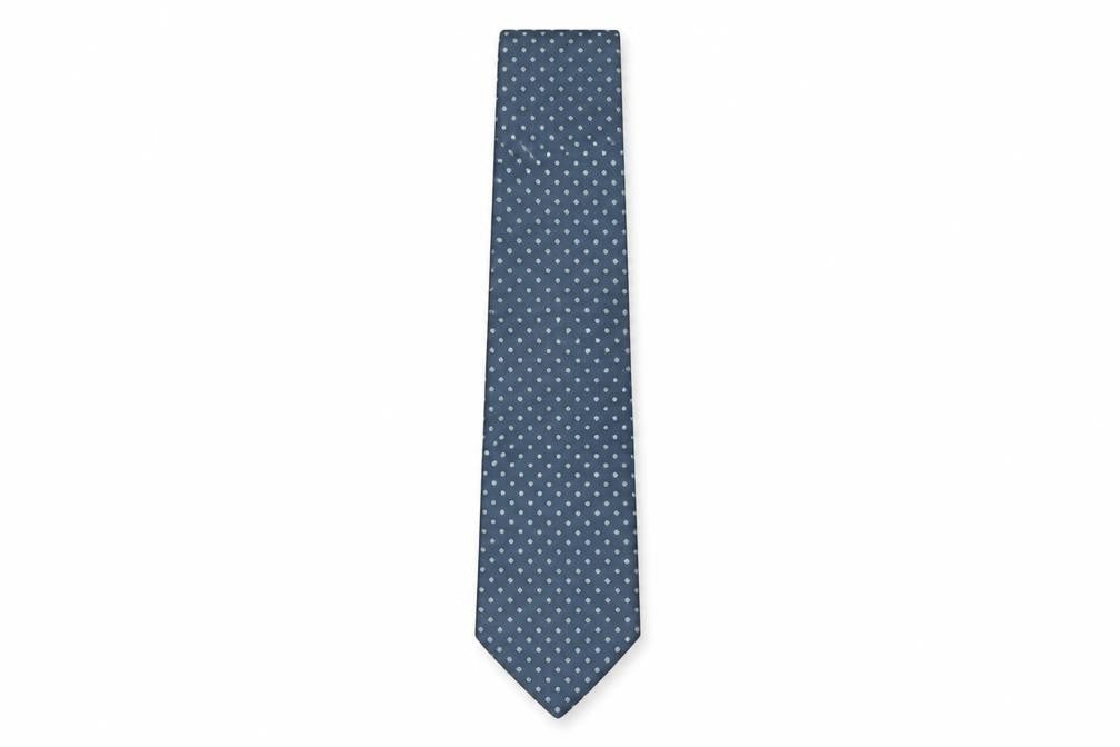 Front view of BOSS Men's Blue Silk Polka Dot Tie