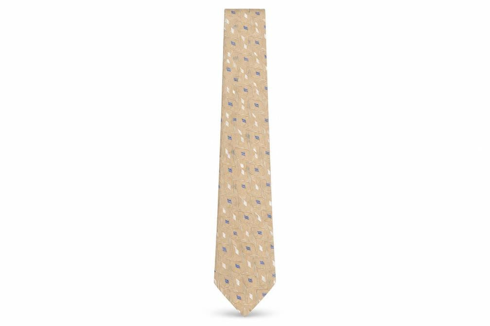 Front view of Atkinsons Men's Beige Silk Geometric Tie
