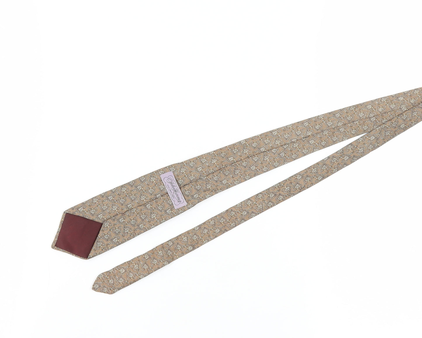 John Harmer Men's Beige Floral Silk Tie, Handmade