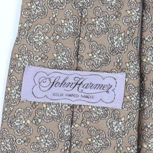 John Harmer Men's Beige Floral Silk Tie, Handmade