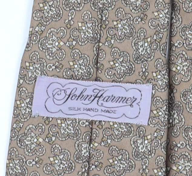 John Harmer Men's Beige Floral Silk Tie, Handmade