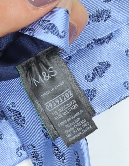 Marks and Spencer Blue Silk Slim Tie Animal Print