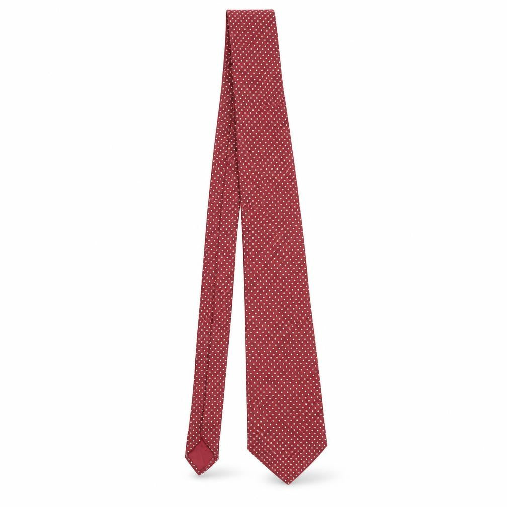 Front view of Jonelle Men's Red Silk Polka Dot Tie