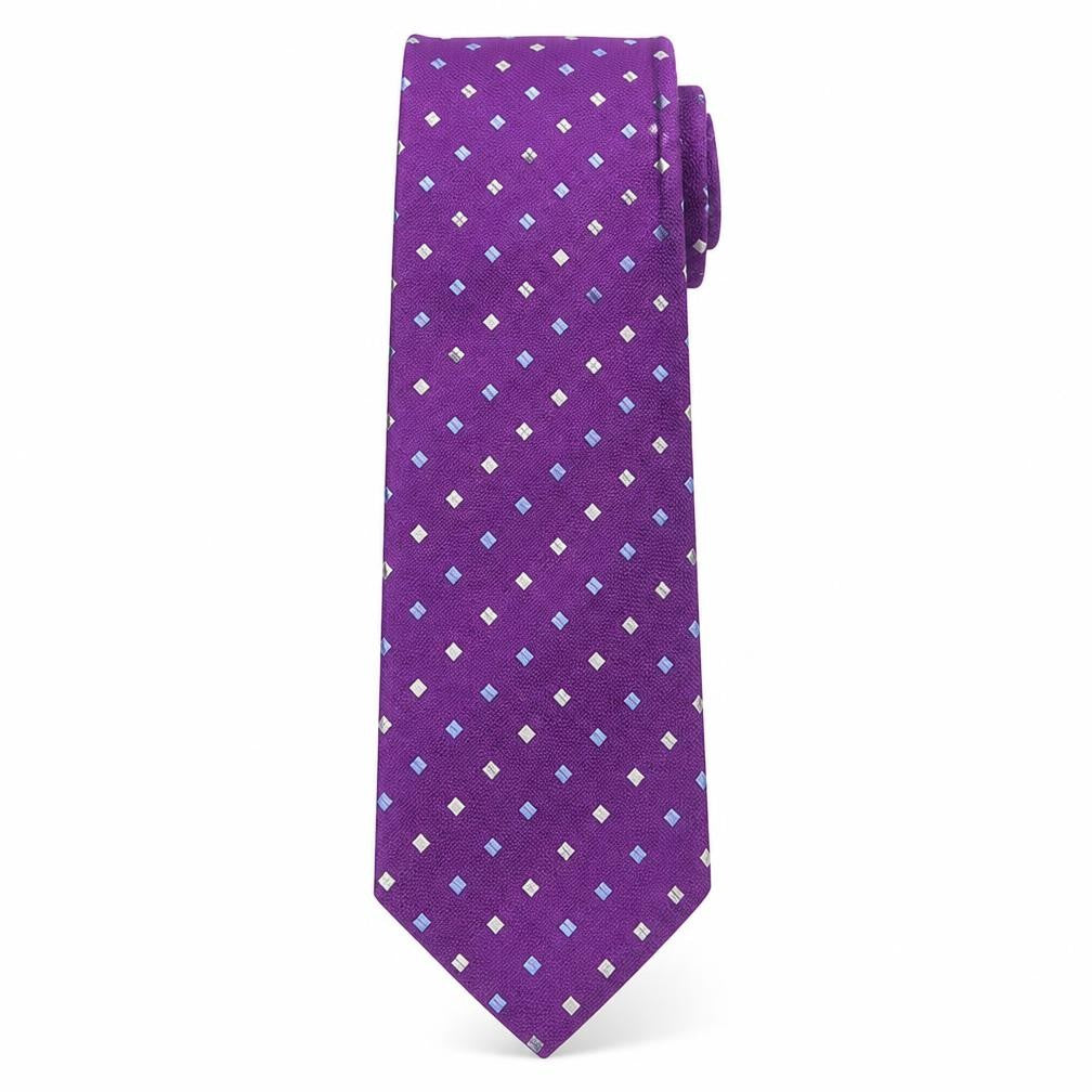 Front view of Joseph Turner Men's Purple Geometric Silk Tie