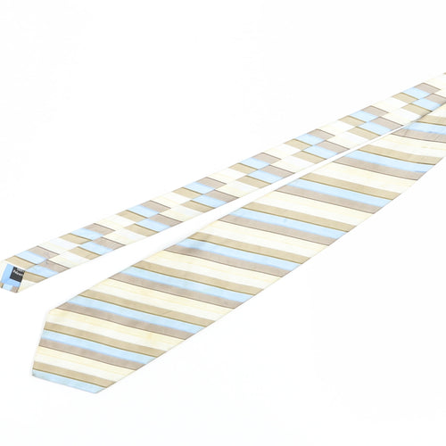 Thomas Nash Men's Beige Blue Striped Slim Tie