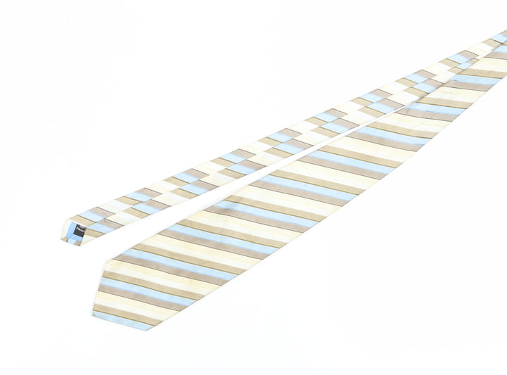 Thomas Nash Men's Beige Blue Striped Slim Tie
