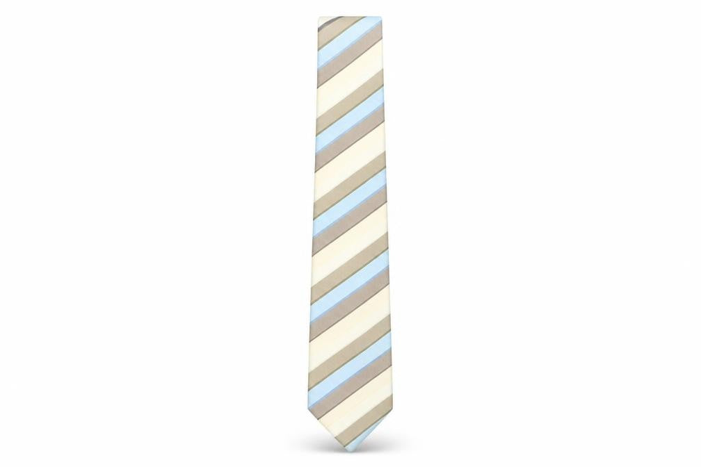 Front view of Thomas Nash Men's Beige Blue Striped Slim Tie