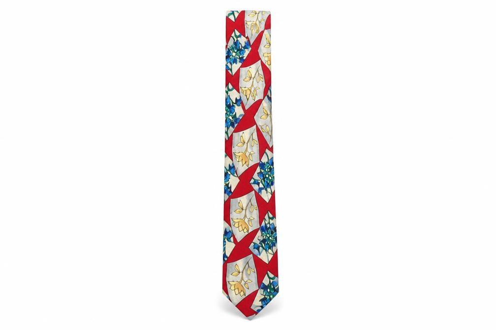 Front view of Van Gils Men's Red Floral Polyester Slim Tie