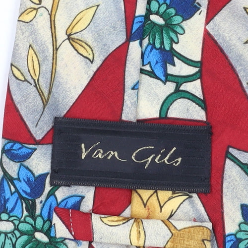 Van Gils Men's Red Floral Polyester Slim Tie