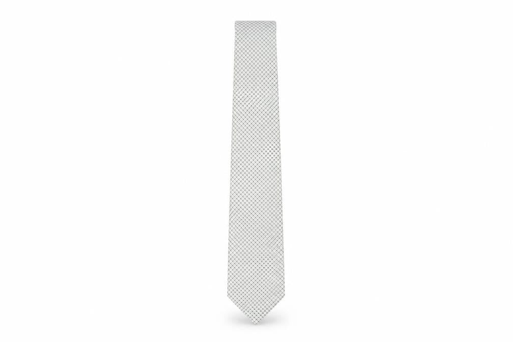 Front view of Daniel Valente Men's White Geometric Silk Tie