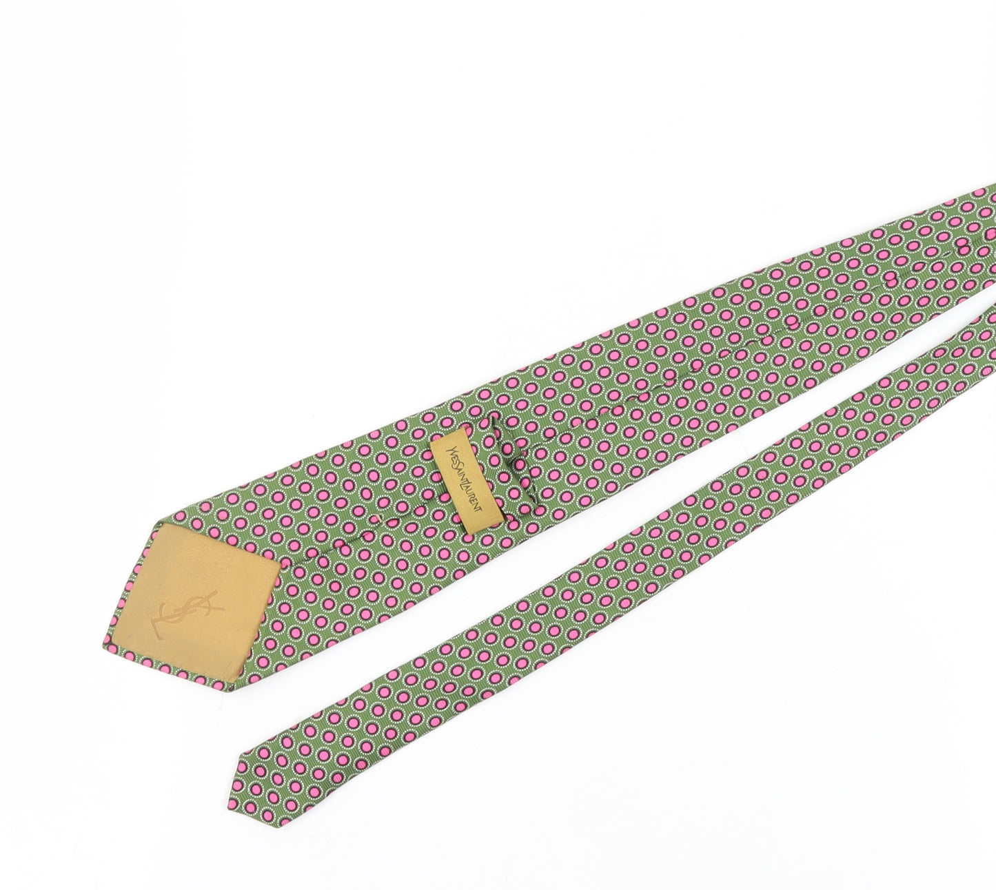 Yves Saint Laurent Green Polka Dot Silk Men's Tie
