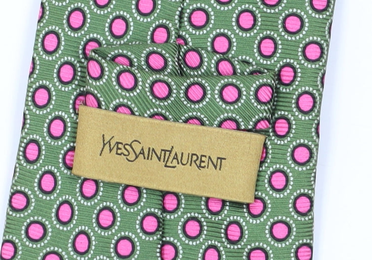 Yves Saint Laurent Green Polka Dot Silk Men's Tie
