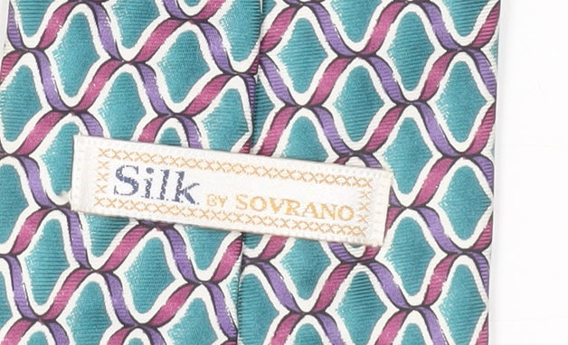 Sovrano Men's Geometric Green Silk Tie, One Size, Elegant Design