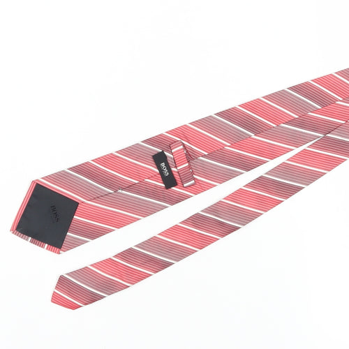 Hugo Boss Men's Red Striped Silk Designer Tie