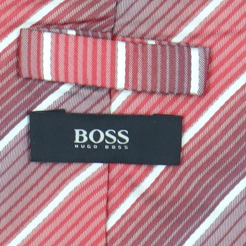 Hugo Boss Men's Red Striped Silk Designer Tie