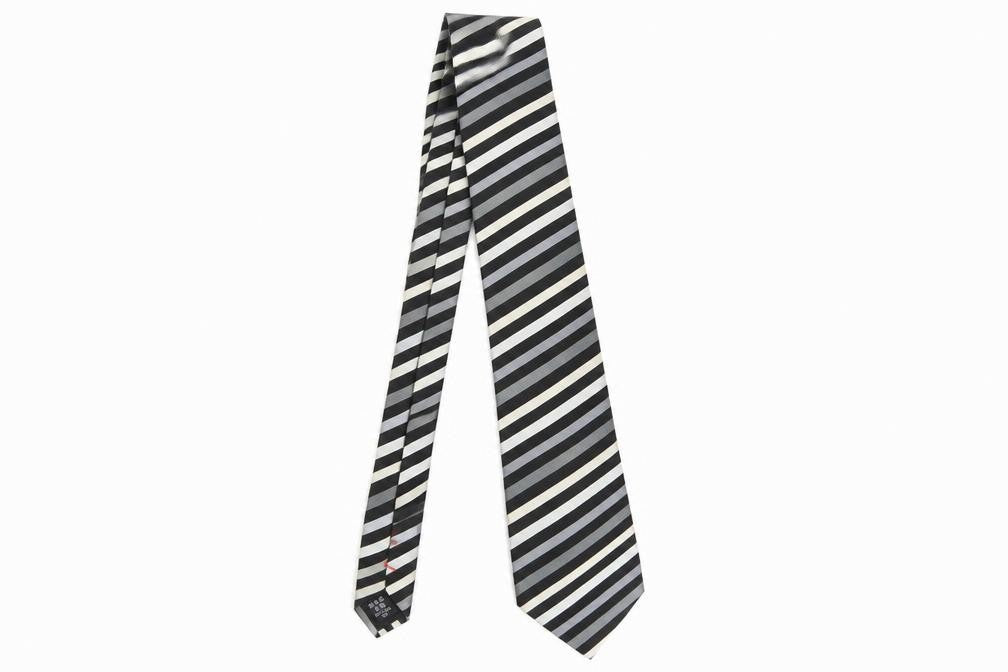 Front view of Racing Green Men's Black Striped Silk Tie