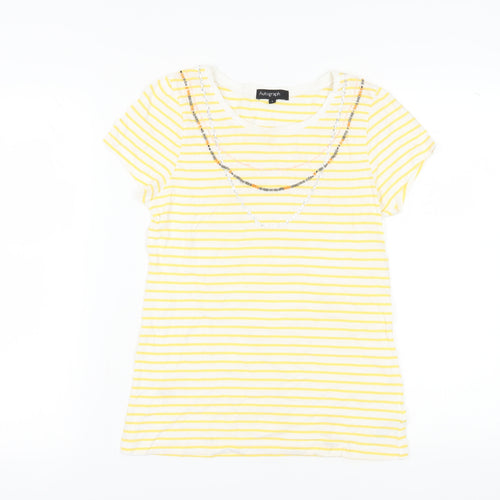 Marks and Spencer Women's Yellow Striped T-Shirt, Size 14