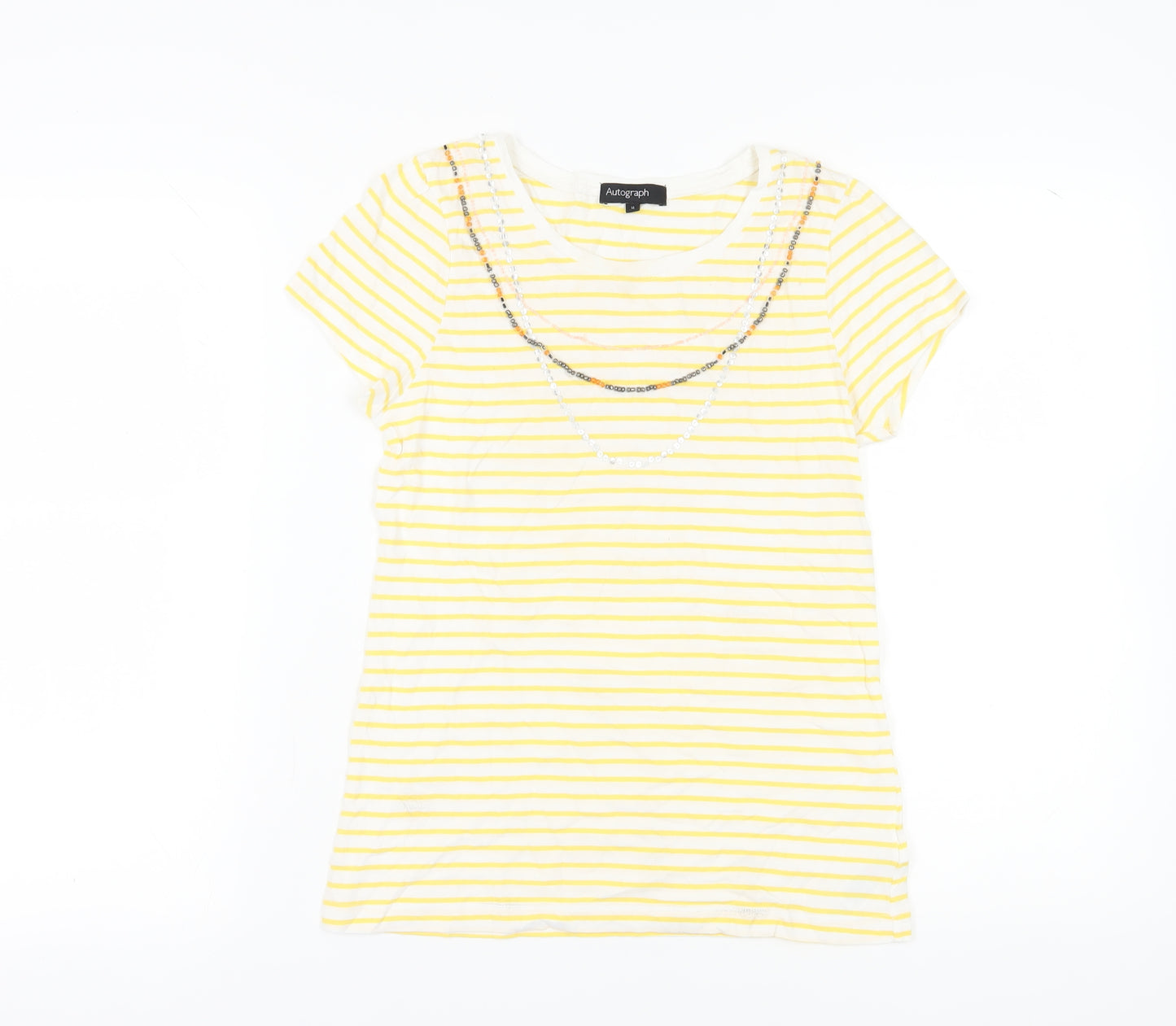 Marks and Spencer Women's Yellow Striped T-Shirt, Size 14