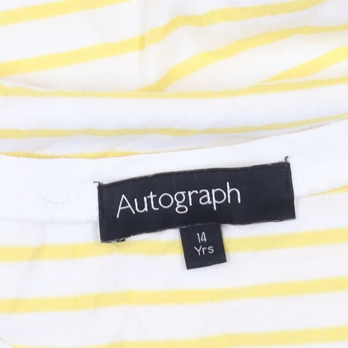 Marks and Spencer Women's Yellow Striped T-Shirt, Size 14