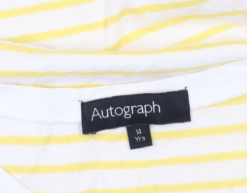 Marks and Spencer Women's Yellow Striped T-Shirt, Size 14
