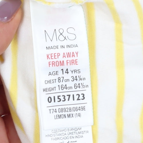 Marks and Spencer Women's Yellow Striped T-Shirt, Size 14