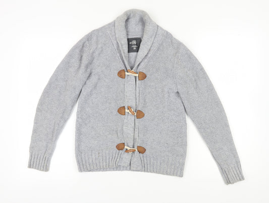 H&M Boys Grey Cardigan 11-12 Years Wool Blend Elbow Patches