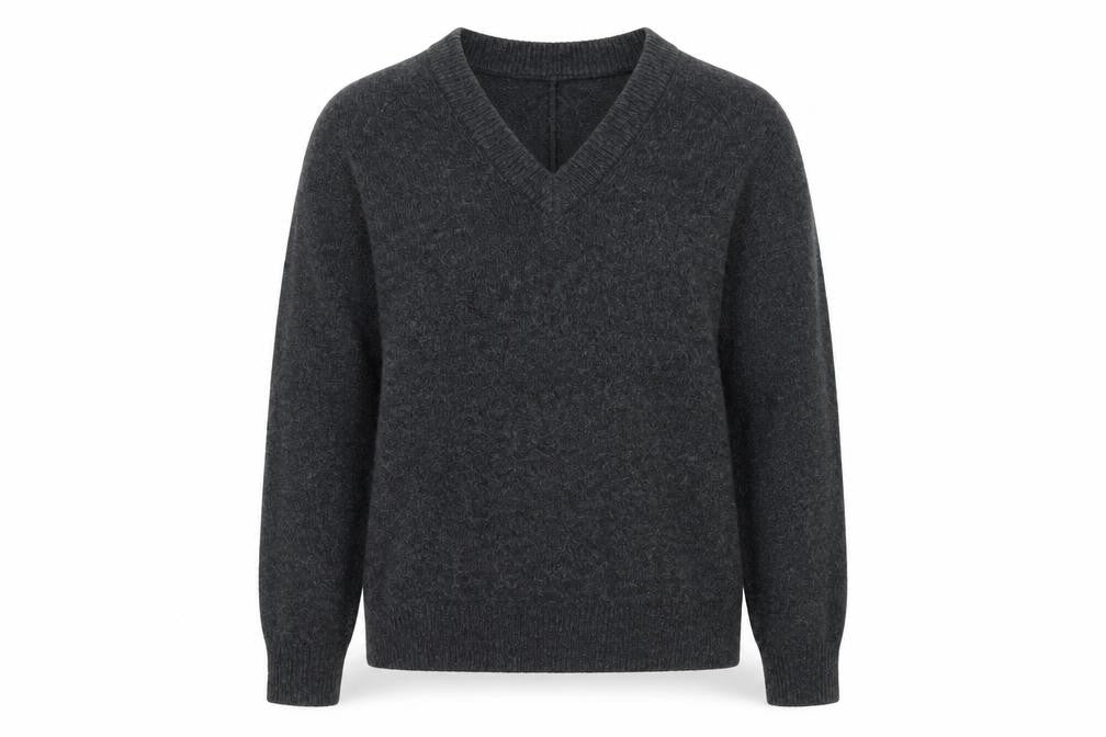 Front view of H&M women’s grey v-neck jumper xs