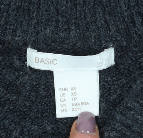 H&M Womens Grey V-Neck Pullover Jumper XS