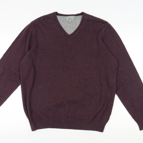 Marks and Spencer Men's Purple V-Neck Jumper, Size L