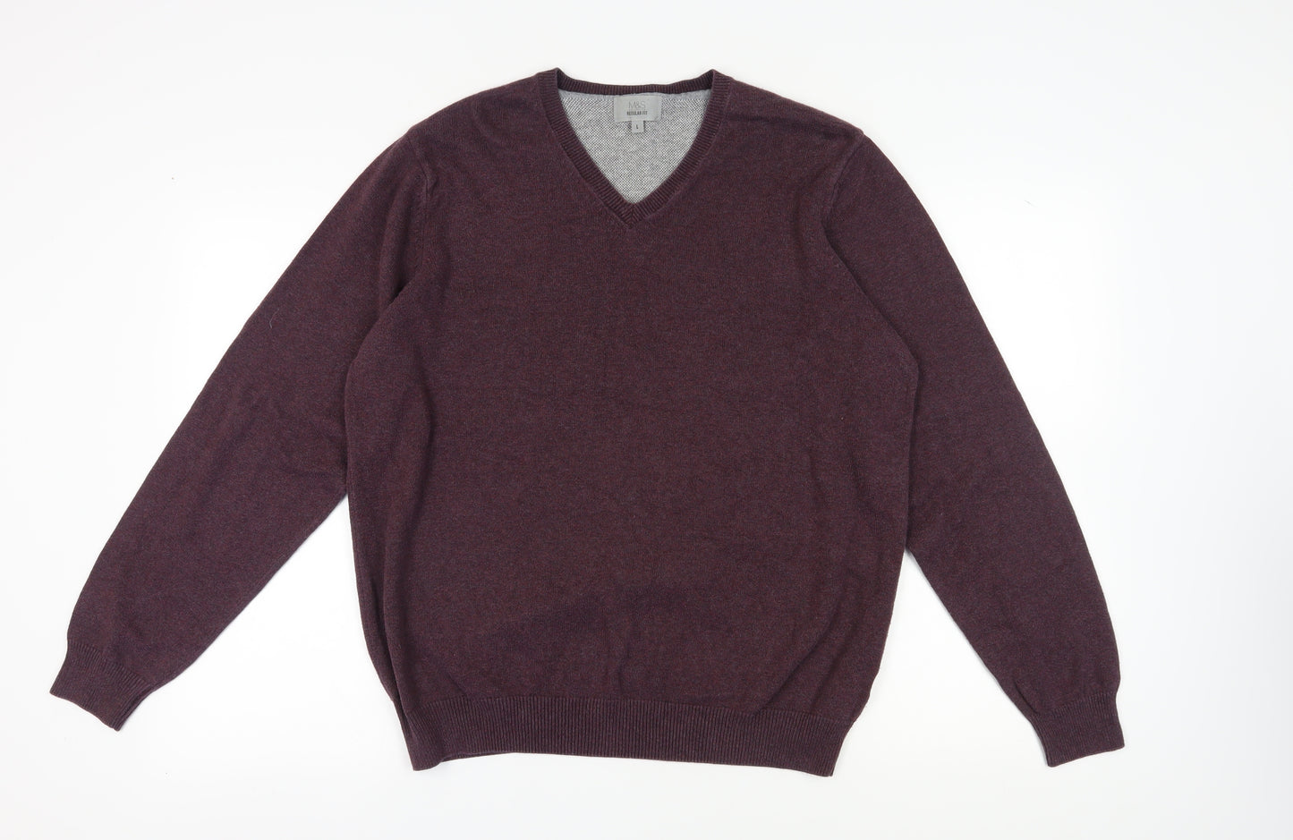 Marks and Spencer Men's Purple V-Neck Jumper, Size L