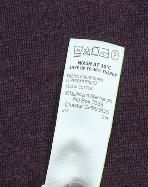 Marks and Spencer Men's Purple V-Neck Jumper, Size L