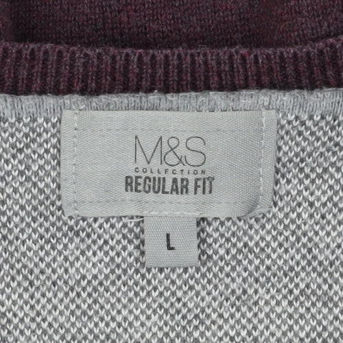 Marks and Spencer Men's Purple V-Neck Jumper, Size L