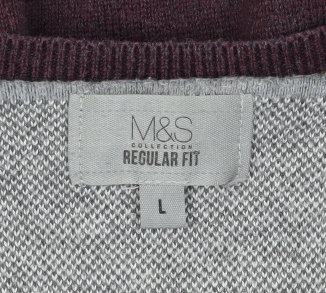 Marks and Spencer Men's Purple V-Neck Jumper, Size L