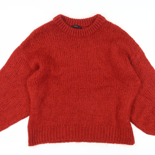 Zara Women's Red Knit Pullover Jumper, Size S, Crew Neck