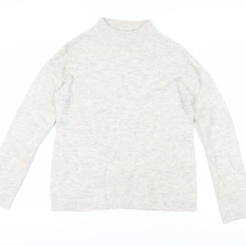 Next Women's Ivory Mock Neck Beaded Jumper Size 12