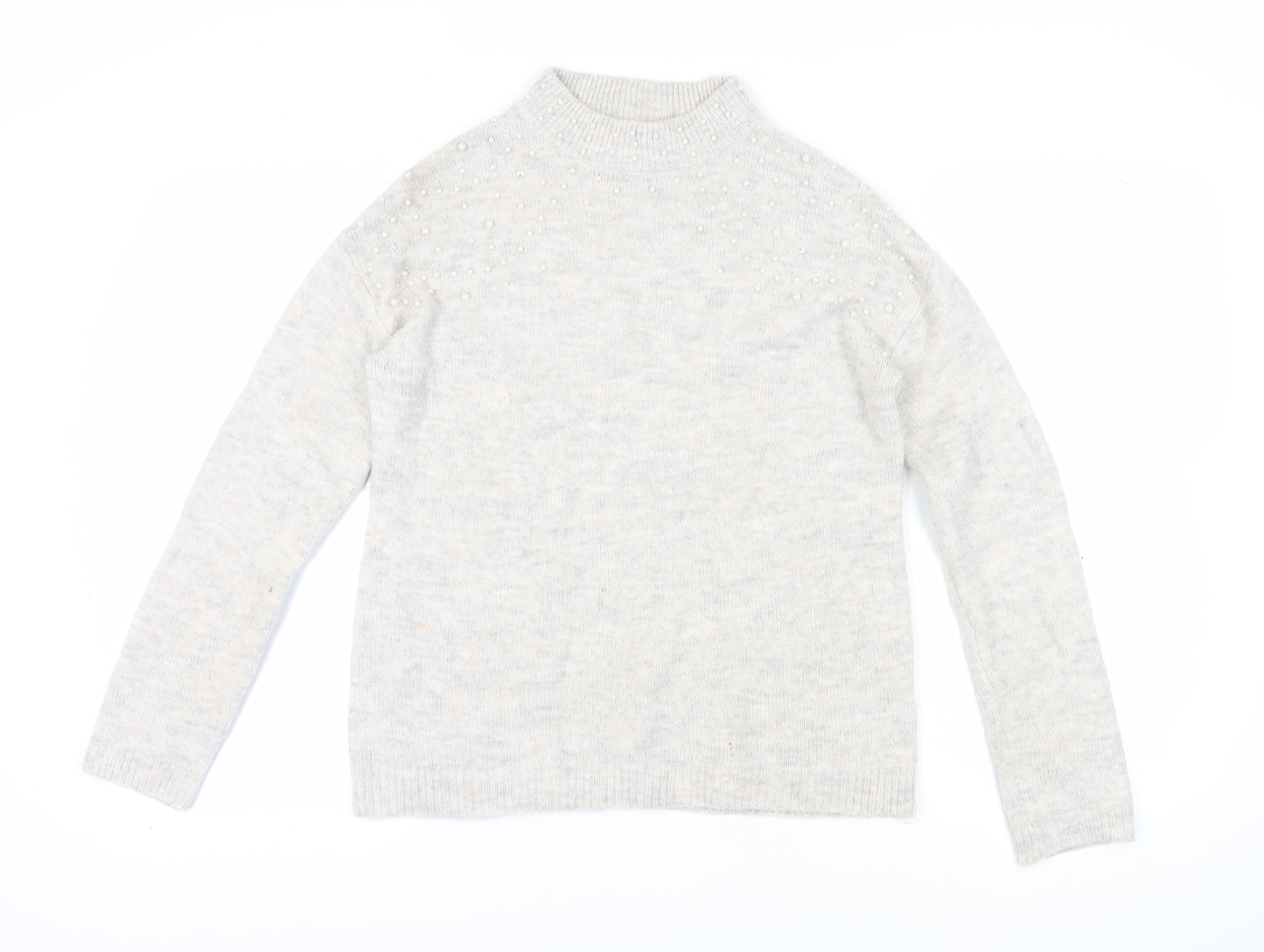Next Women's Ivory Mock Neck Beaded Jumper Size 12