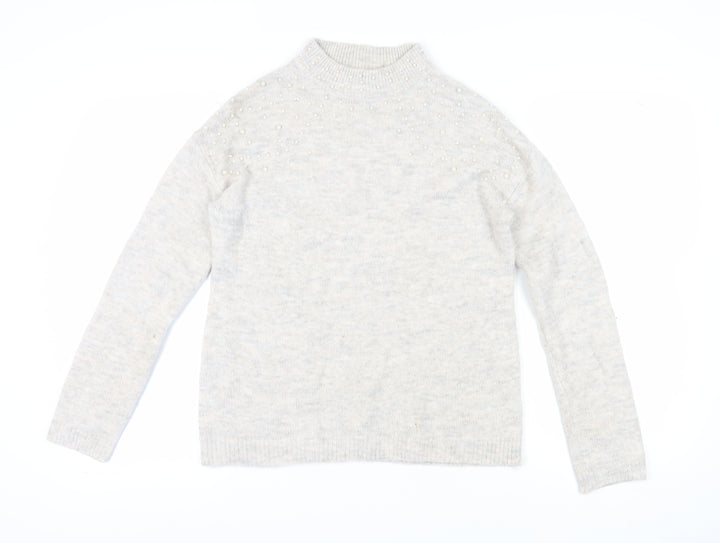 Next Women's Ivory Mock Neck Beaded Jumper Size 12