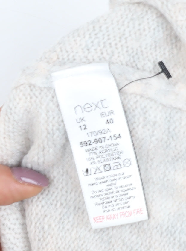 Next Women's Ivory Mock Neck Beaded Jumper Size 12